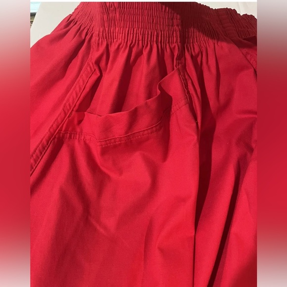 Vintage Women’s M Red Skirt 100% Cotton Elastic Waistband With Pockets A Line - Picture 4 of 6